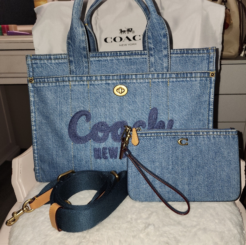 Coach denim bag with pouch